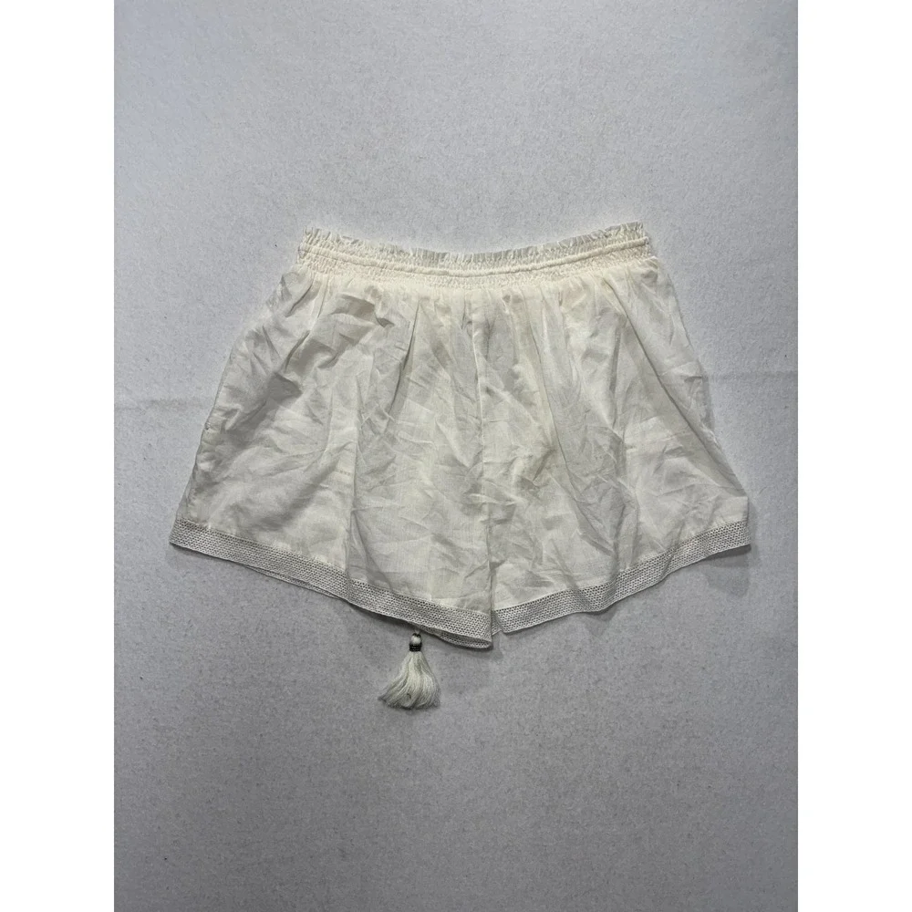A Loves A Shorts Womens Large White Gauze Skimmer Tassel Drawstring Lace Trim